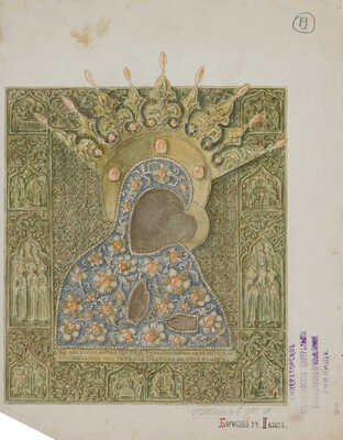 Пискарев Николай Иванович. Букет с ирисами и купальницами (на оборотной стороне изображение иконы «Божья матерь с младенцем»)